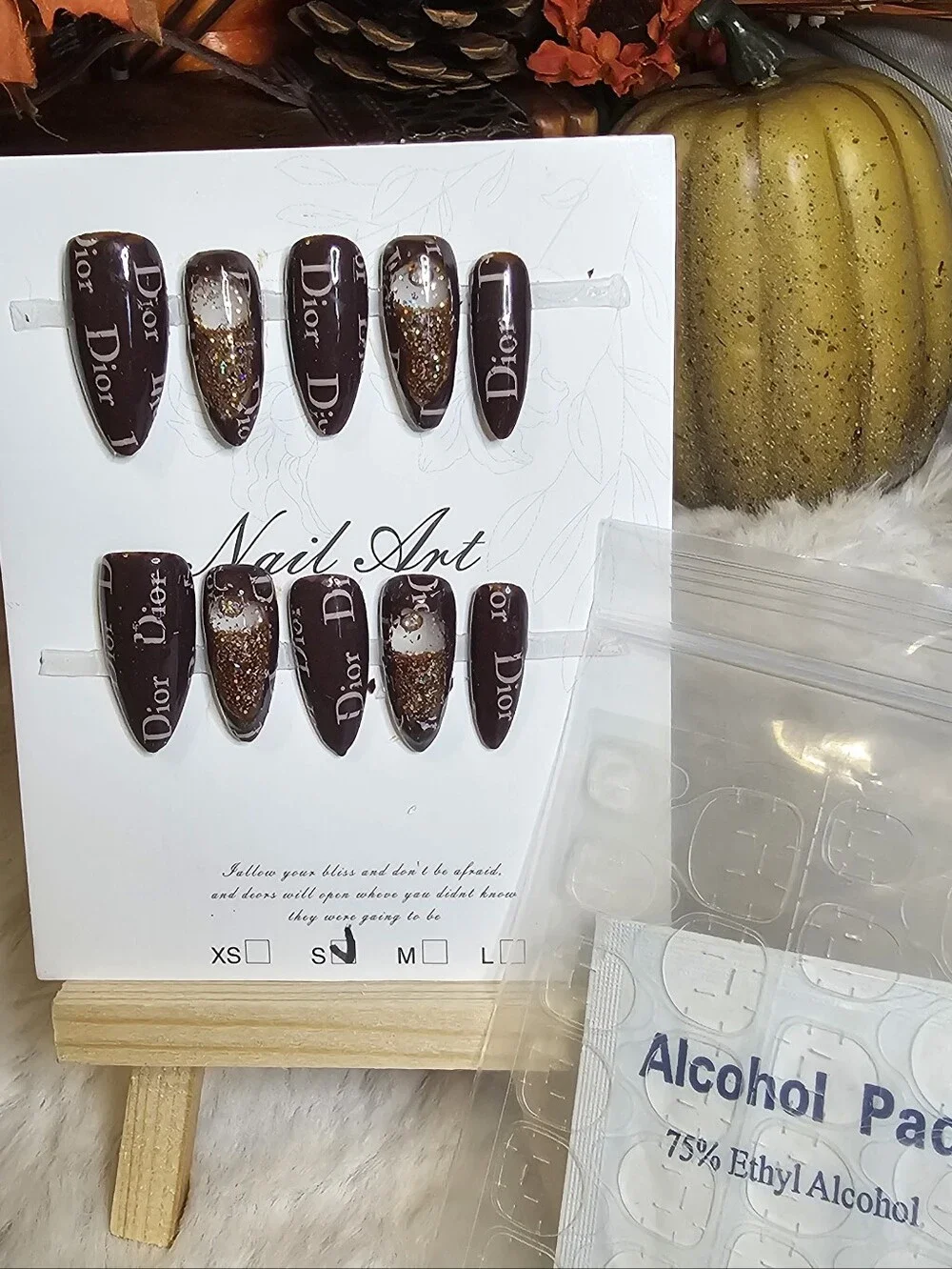 Luxury Inspired Brown Glitter Water Press-On Nails